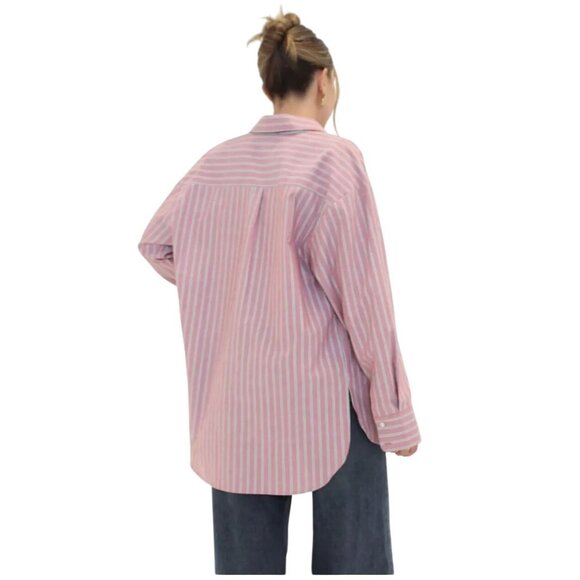 Rumored Ex-Boyfriend Nantucket Stripe Pink/White Women's S Long Sleeve Button Up - Picture 5 of 6